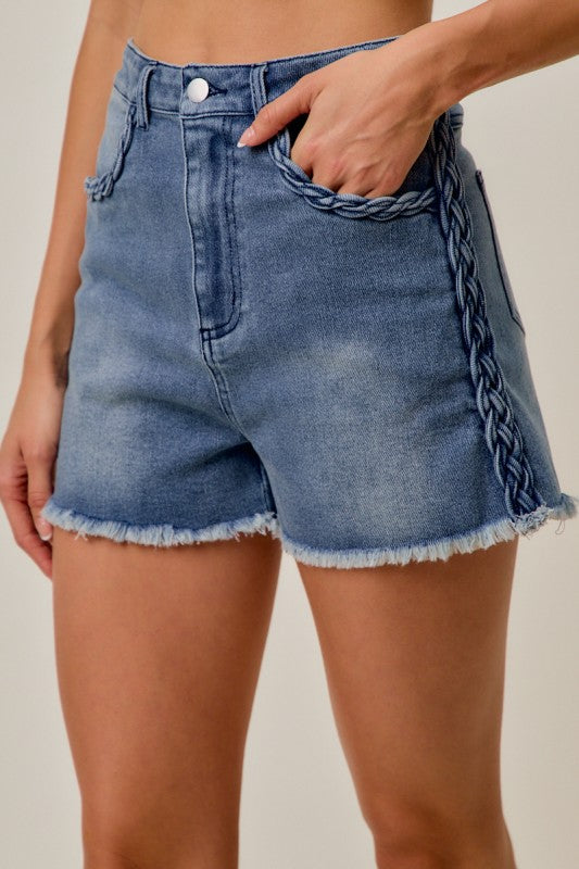 Braided Denim Shorts