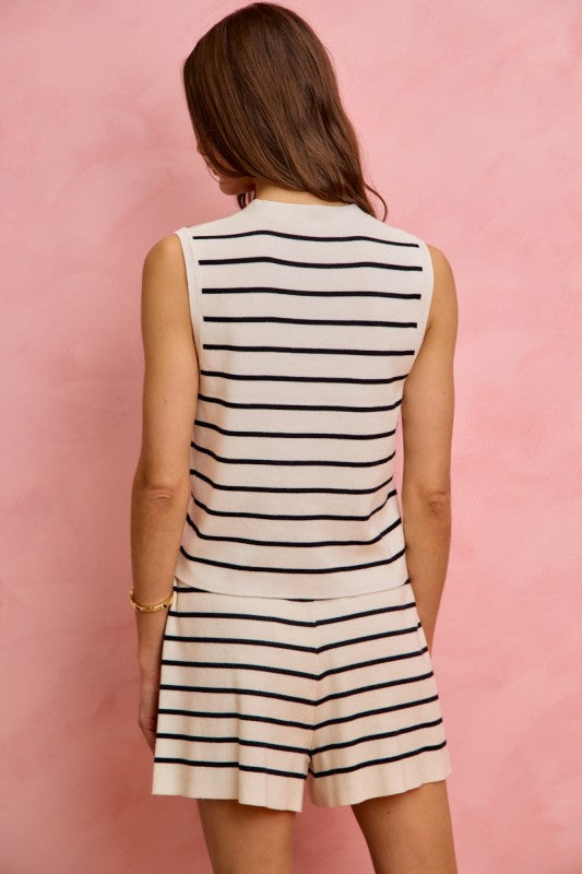 Off-White/Black Button Striped Vest