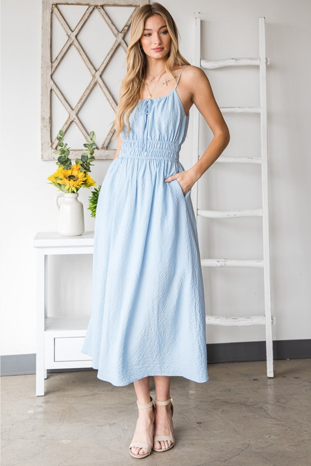 HEYSON French Riviera Textured Woven Sleeveless Dress