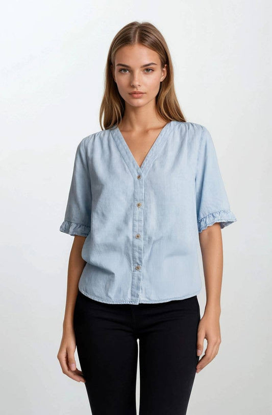 Denim Mini Ruffle Top