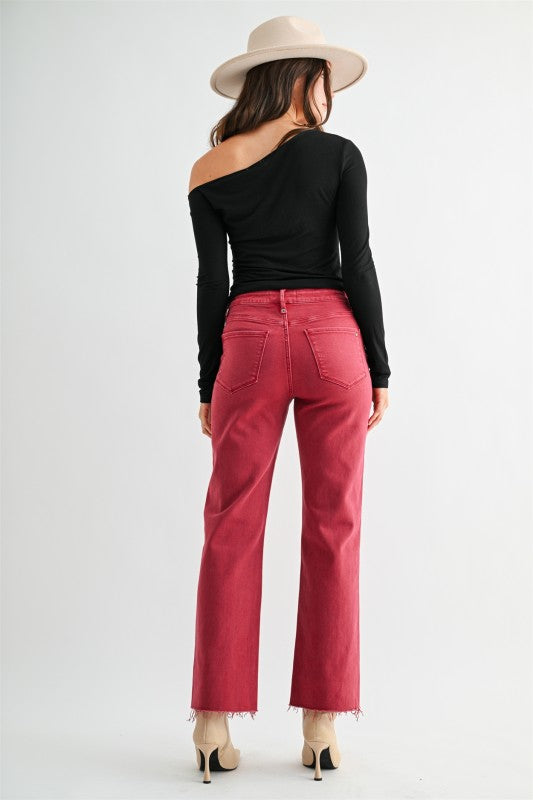 Red Ankle Straight Denim