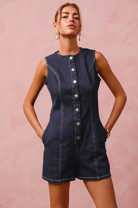 Button Up Denim Romper