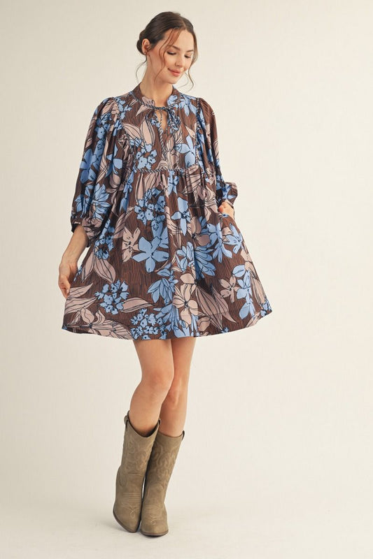 Blue/Brown Floral Dress