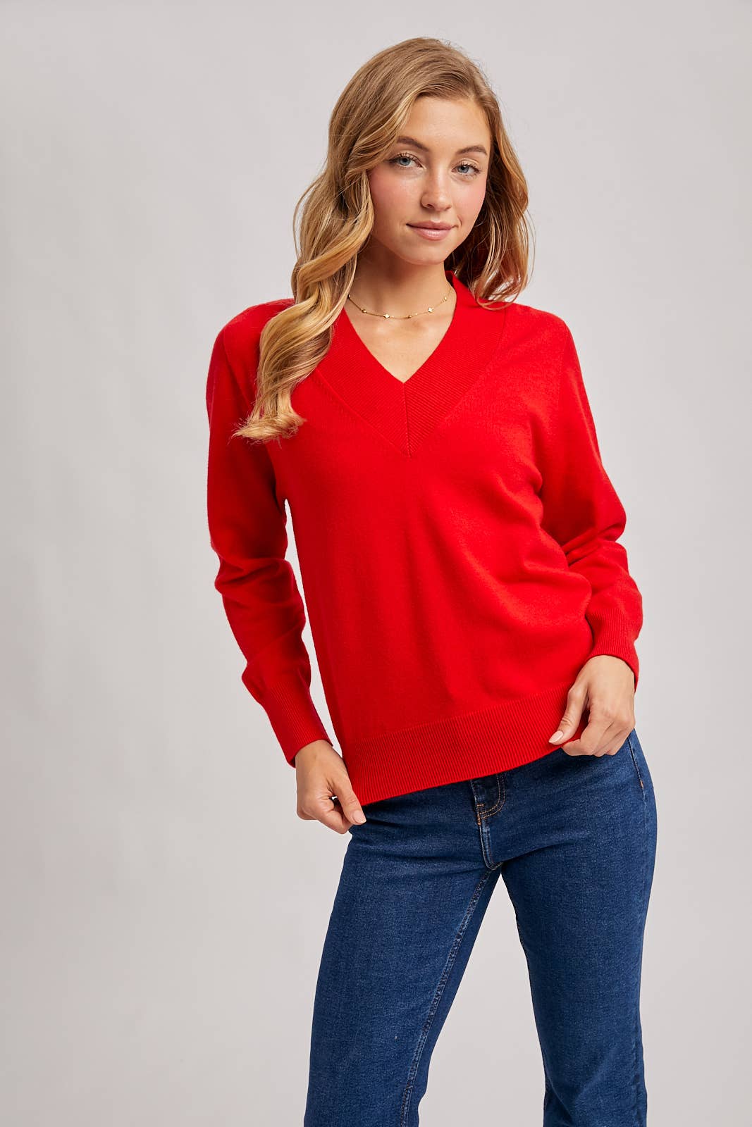 Ruby RIBBED V-NECK KNIT SWEATER