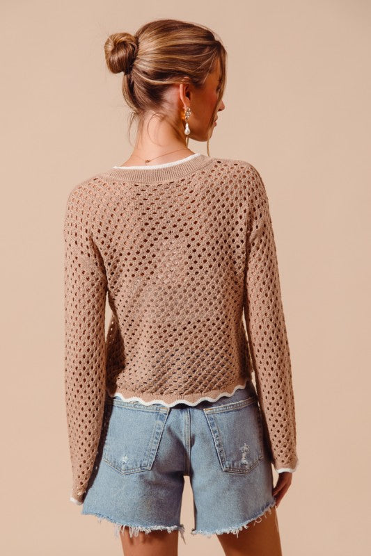 Taupe/Ivory Crochet Cardi