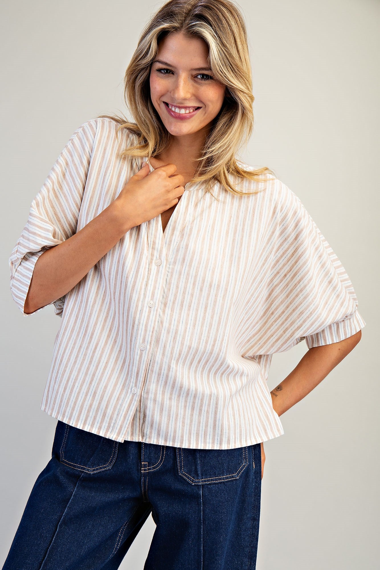 Mushroom Striped Button Top