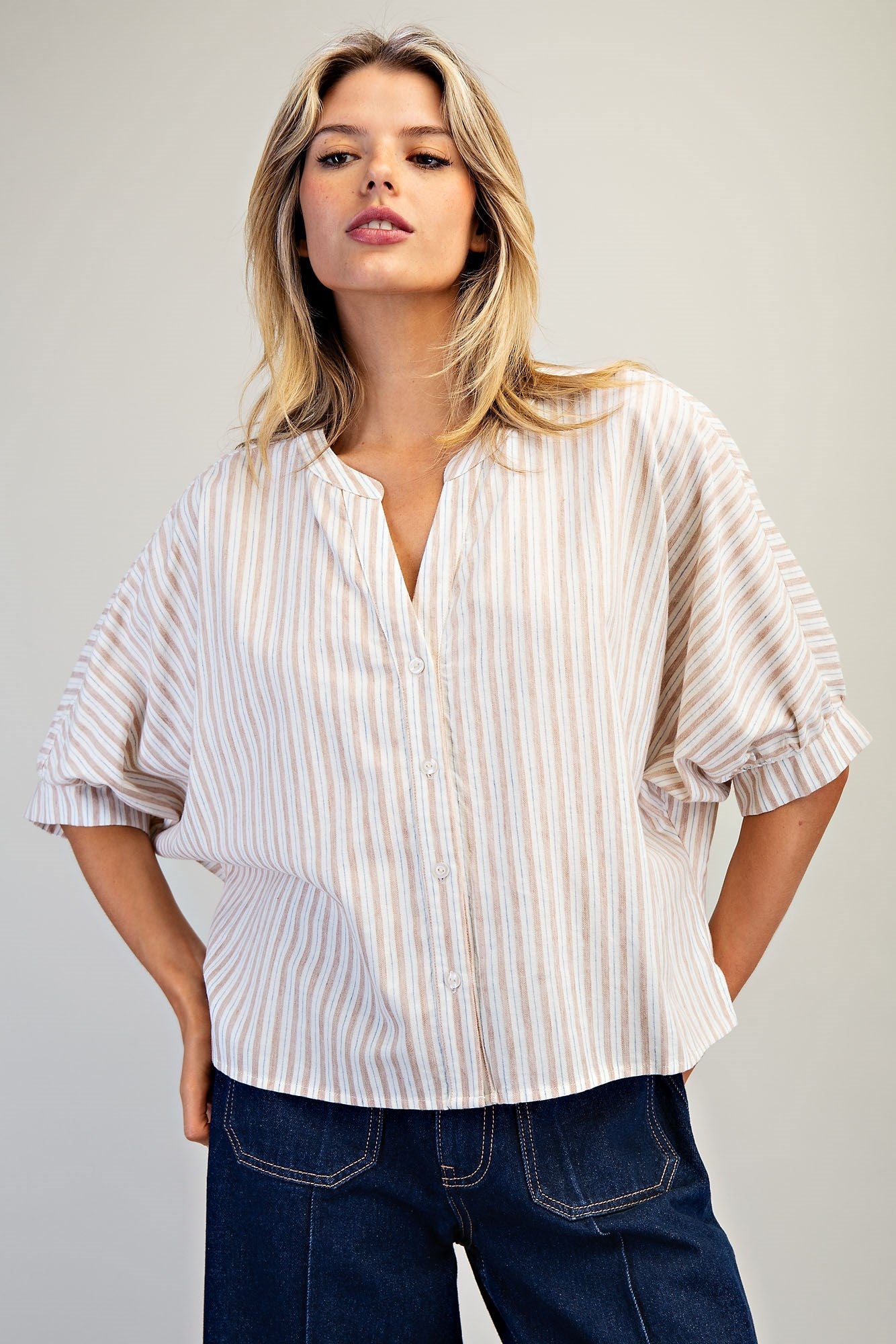 Mushroom Striped Button Top