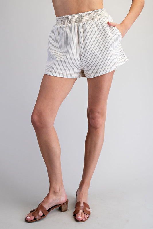 Ivory Mineral Wash Stripe Shorts