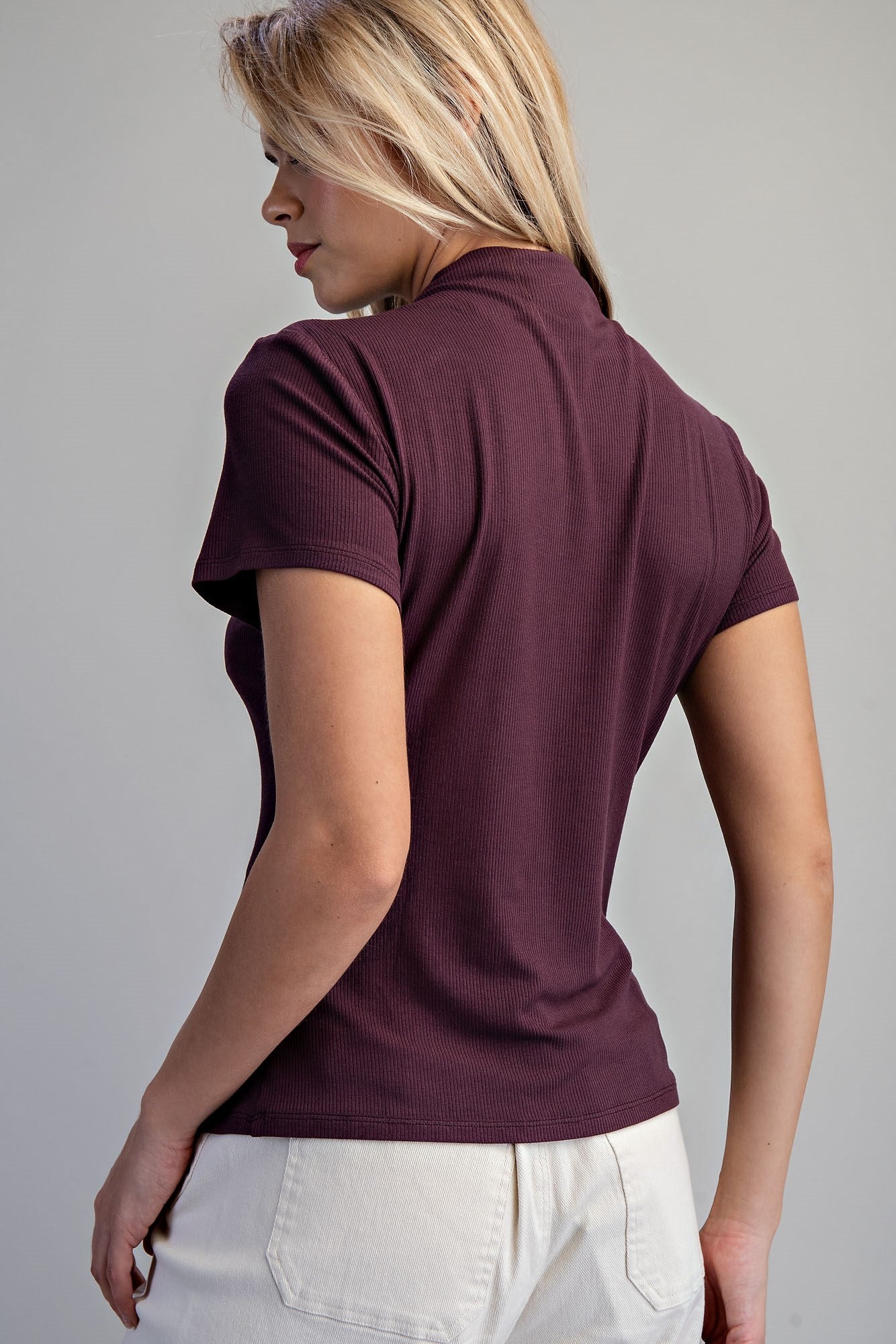 Red Bean Mock Neck Short Sleeve