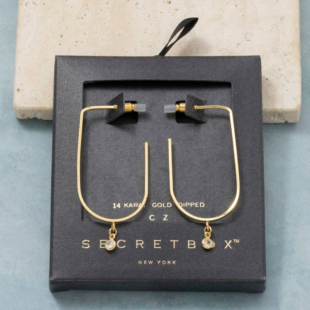 Secret Box Gold Dipped Cz Thin Hoop Earrings