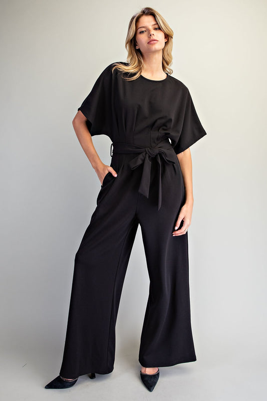 Pleated Tie Black Jumpsuit