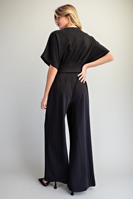 Pleated Tie Black Jumpsuit