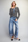 Black Striped Denim Contrast Top