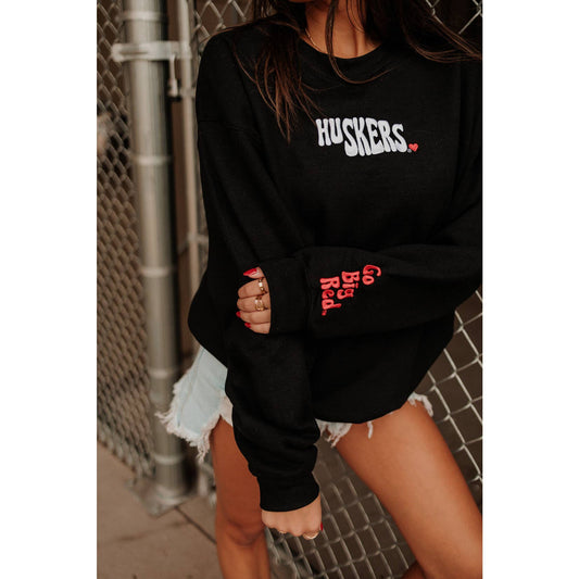 Huskers State Shape Embroidered Crewneck