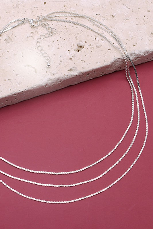 Silver Thin 3 Layered Necklace