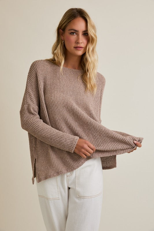 Oatmeal Side Slit Sweater Top