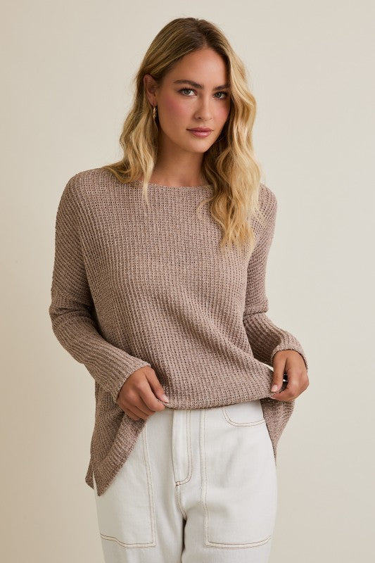 Oatmeal Side Slit Sweater Top