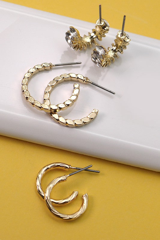 Marquise Etched Mini Hoop Trio