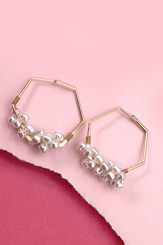 Hexagon Pearled Earrings