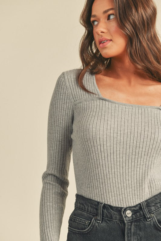 H. Grey Fitted Square Neck Top