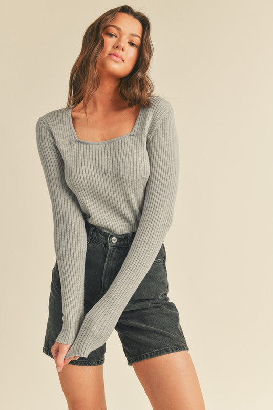 H. Grey Fitted Square Neck Top