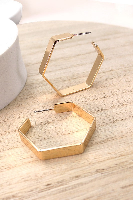 Solid Hexagon Hoop Earrings