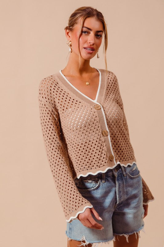 Taupe/Ivory Crochet Cardi