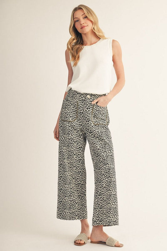 Scalloped Trim Leopard Pants