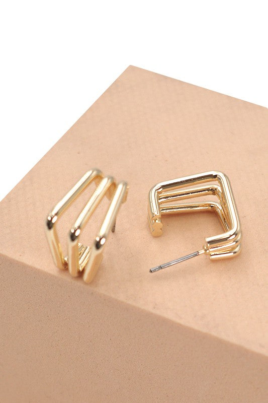 Mini Square Triple Earring