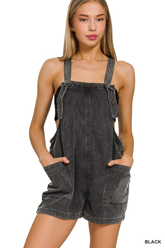 Washed Knot Strap Romper - 3 colors