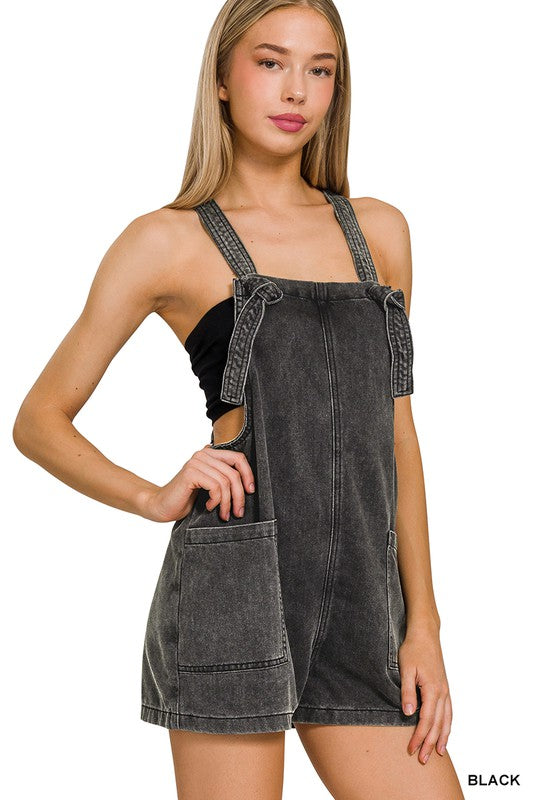 Washed Knot Strap Romper - 3 colors