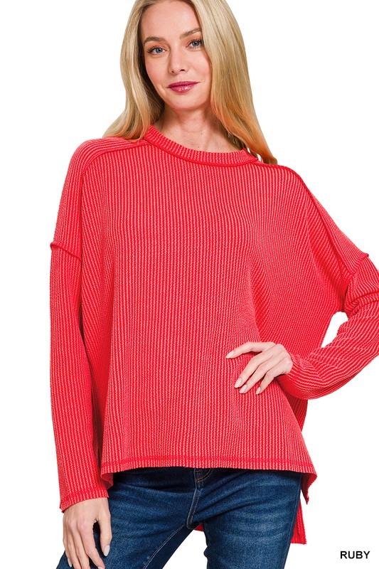 Ruby Ribbed Raw Edge Top