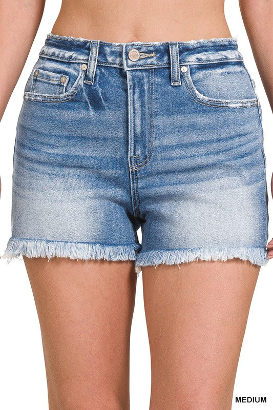 Medium Wash Frayed Hem Z Shorts