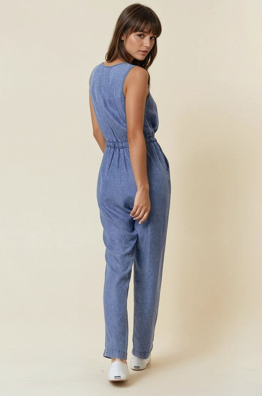Dk Denim Waist Tie Jumpsuit