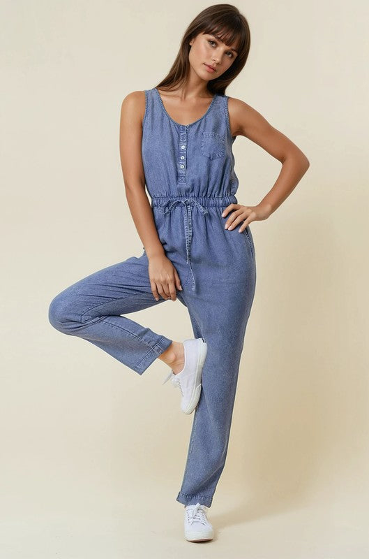 Dk Denim Waist Tie Jumpsuit