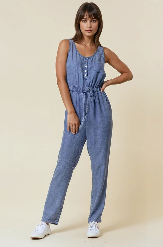 Dk Denim Waist Tie Jumpsuit