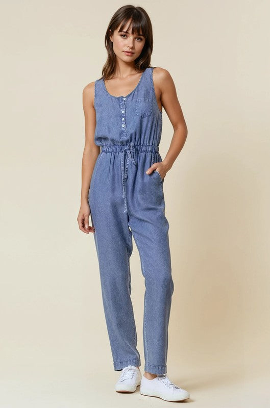 Dk Denim Waist Tie Jumpsuit
