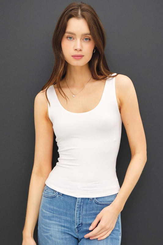 Off White/Black Scoop Neck Tank