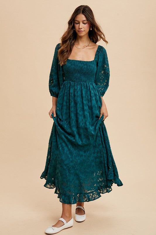 Hunter Green Floral Holiday Dress