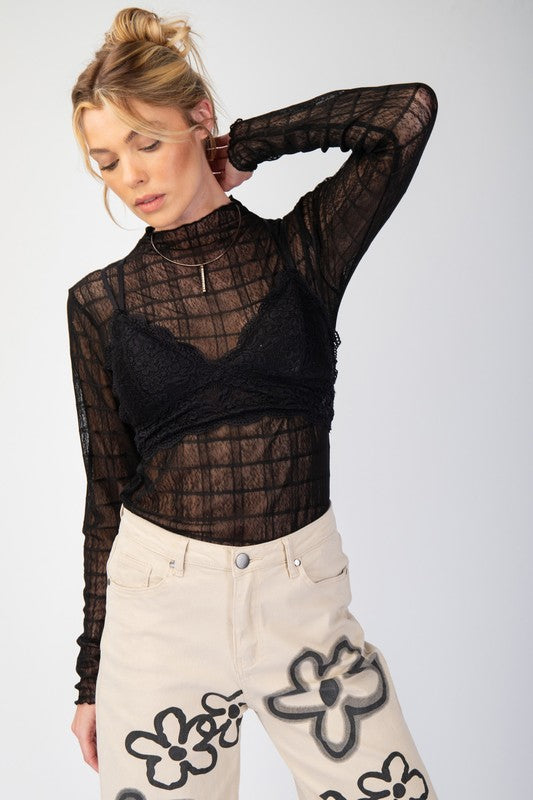 Black Checkered Mesh Top