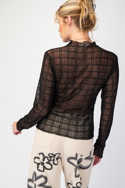 Black Checkered Mesh Top