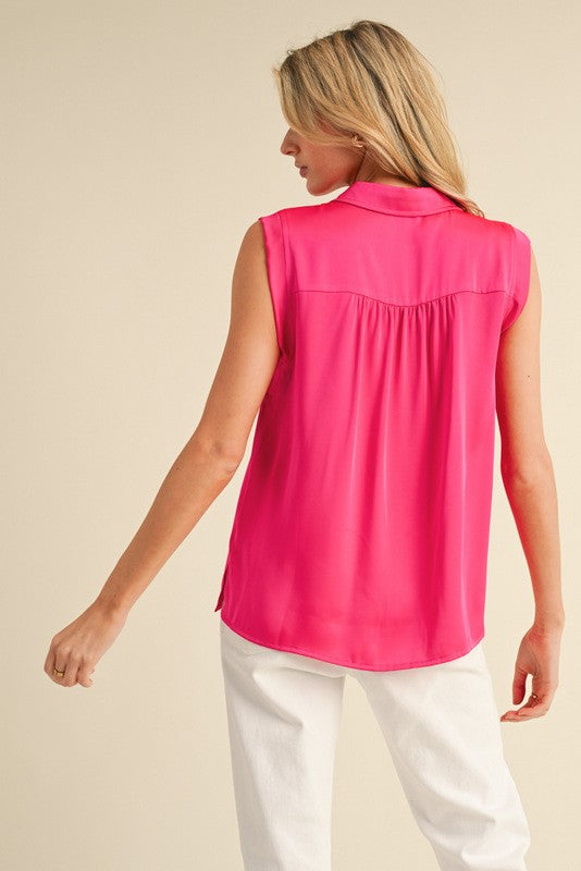 Fuchsia Satin Button Up