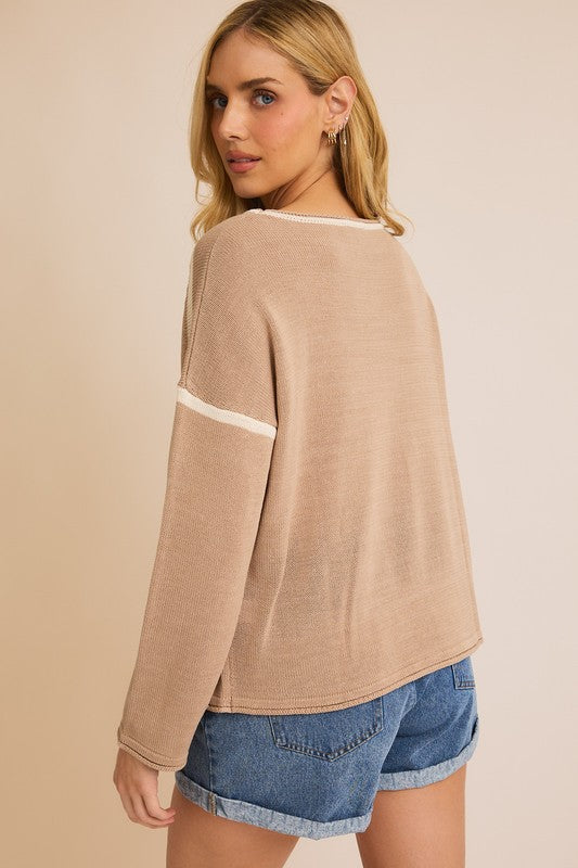 Tan Cream Contrast Sweater