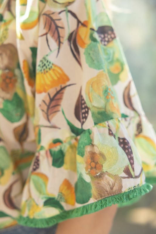 Green Fringe Detail Floral Top