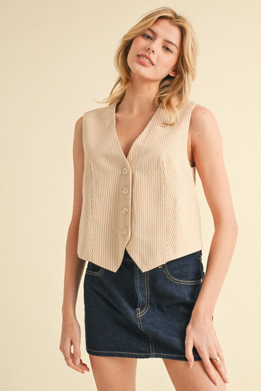 Taupe Striped Vest