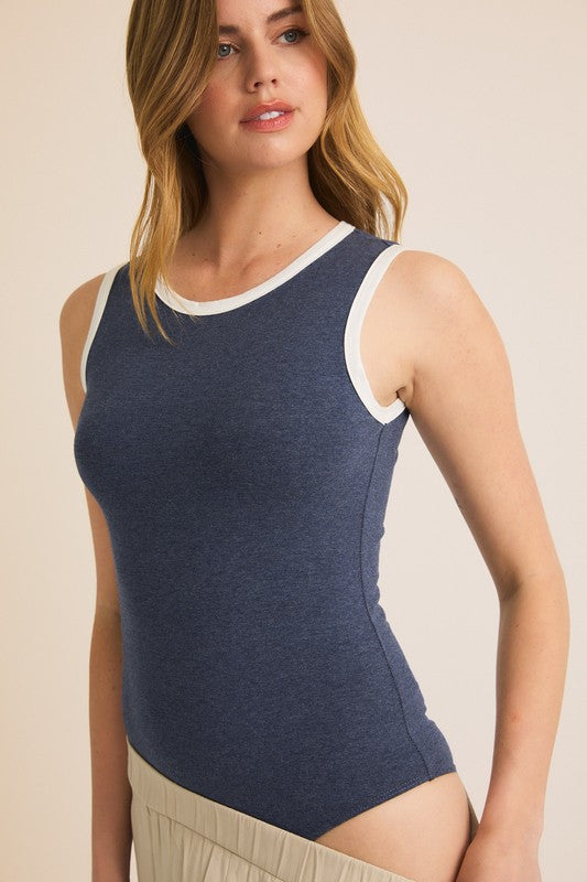 Navy-White Trim Bodysuit