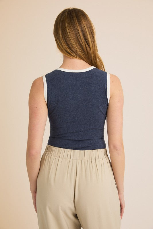 Navy-White Trim Bodysuit