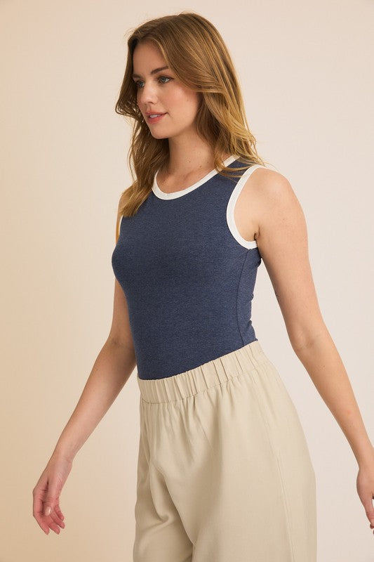 Navy-White Trim Bodysuit