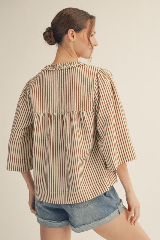 Brown Button Down Stripe Top