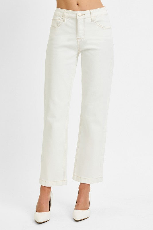 Cream Mid Rise Straights